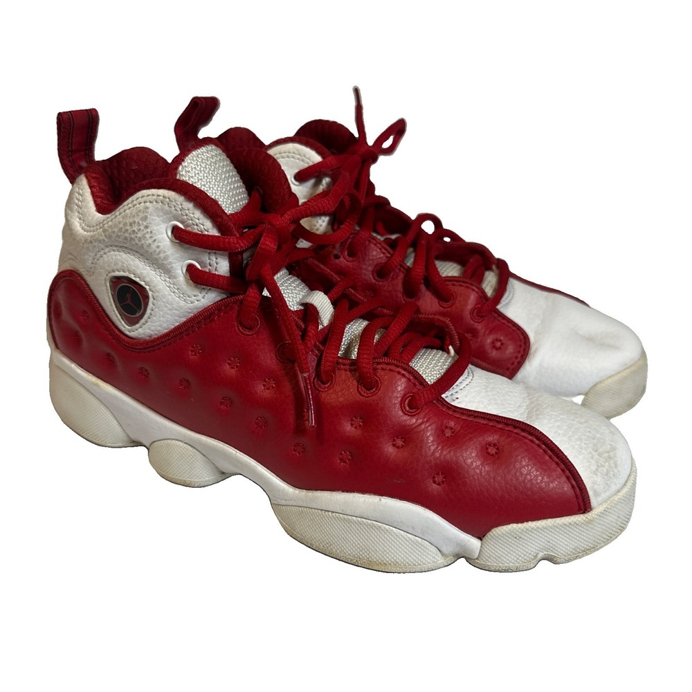 Boys Big Kids JORDAN White/Red Jumpman Team II Basketball Shoes Sz 6.5Y